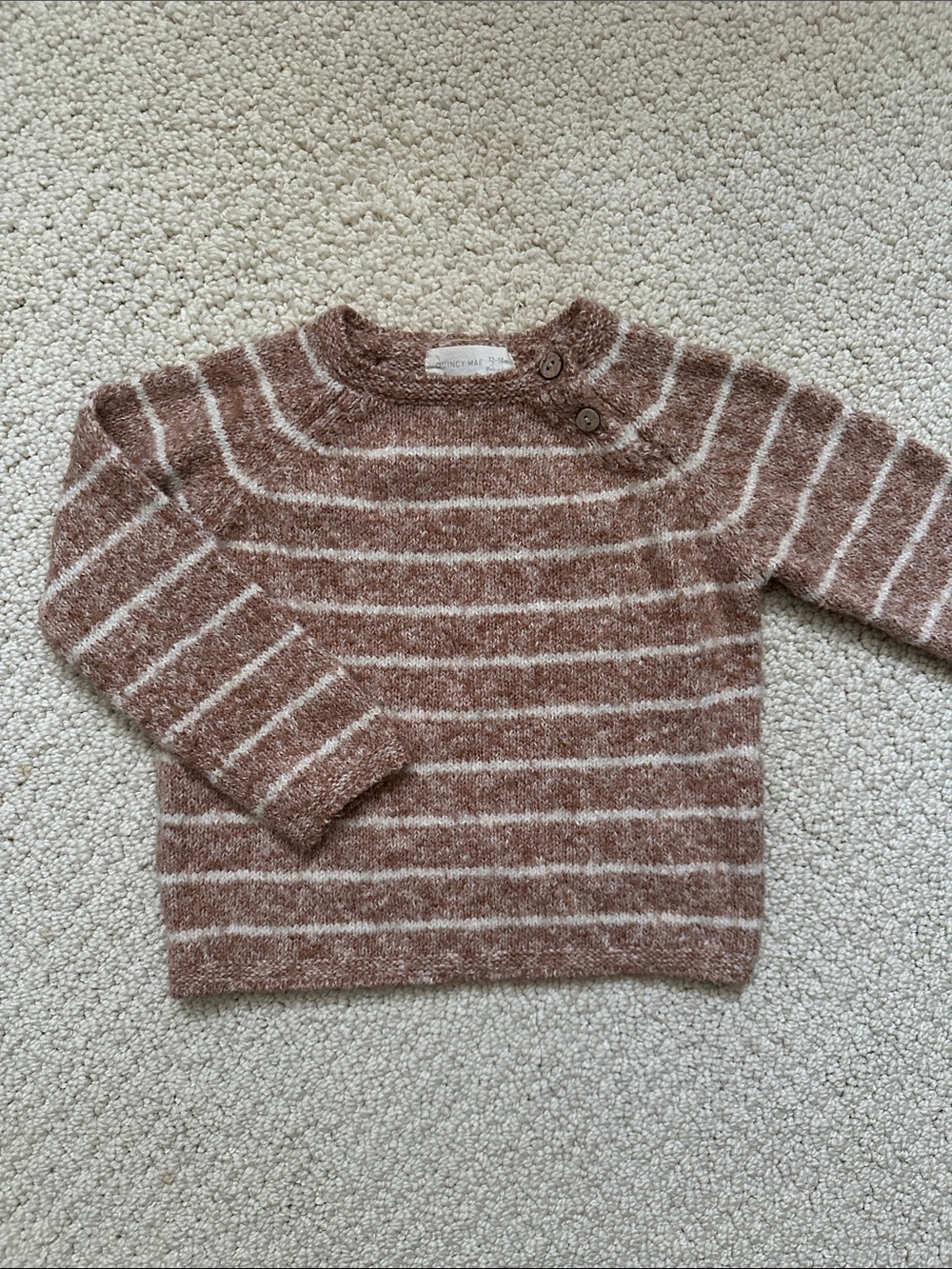 Striped Crewneck Sweater in Dusty Rose and Cream